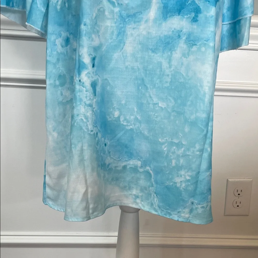 💥NWOT💥NORACORA Light Blue Tie-Dye V-Neck Bell Sleeve Dress Size XL
